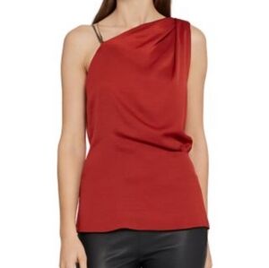 REISS Adalee Chain Back One Shoulder Satin Backless Top